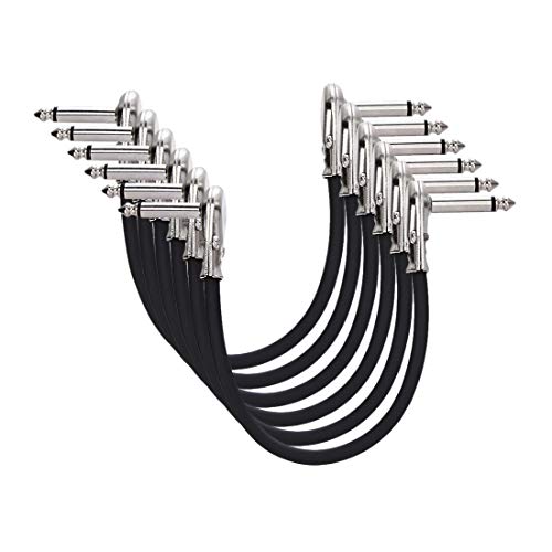 Amazon Basics Gitarren Hilfs Patchkabel für Effektgeräte, Mikrofone, Mischpulte, Verstärker und Andere, 6,35 mm Winkelstecker, Blockiert Störungen, 6 Stück, 1er-Pack, 15 cm, Schwarz von Amazon Basics
