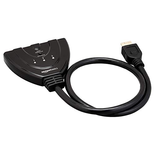 Amazon Basics HDMI-Switch mit 3 Anschlüssen und Pigtail-Kabel unterstützt Full HD 4K @30Hz -Video, 3-in-1-Ausgang, Schwarz von Amazon Basics