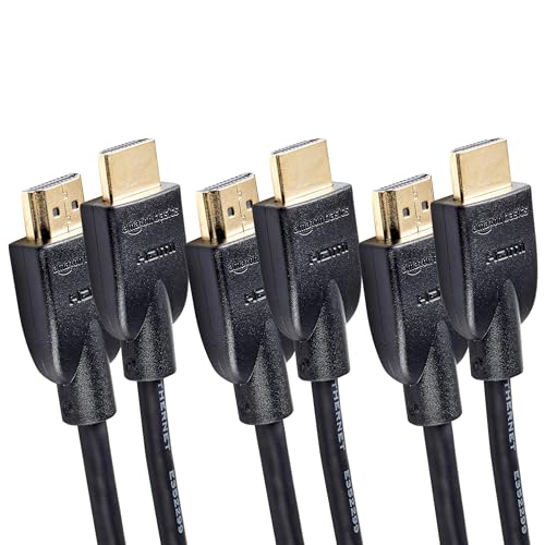 Amazon Basics 4K-HDMI-Kabel, 1,8 m, 18 Gbit/s Highspeed mit Ethernet, 4K@60Hz, 3 Stück, 2160p, Schwarz von Amazon Basics