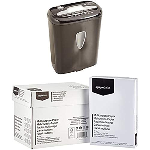 Amazon Basics Hochsicherheits-Aktenvernichter für Papier und Kreditkarten, Partikelschnitt, bis zu 6 Blatt mit Amazon Basics Druckerpapier 5x500 Blatt Amazon Basics Hochsicherheits-Aktenvernichter für Papier und Kreditkarten, Partikelschnitt, bis zu 6 Blatt mit Amazon Basics Druckerpapier 5x500 Blatt von Amazon Basics