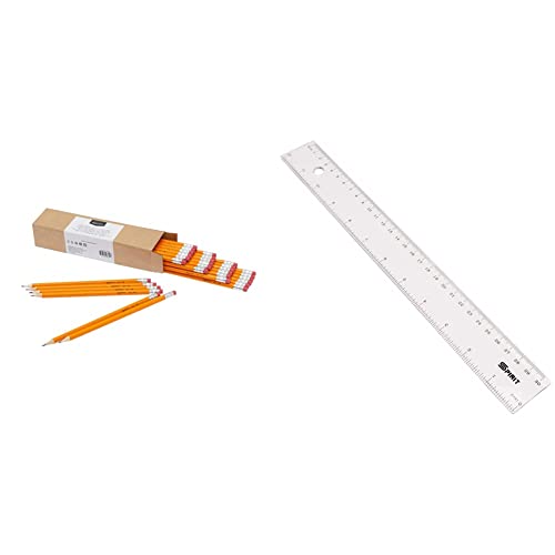 Amazon Basics - Holzgefasste Bleistifte, HB, vorgespitzt, 30er-Pack & SPIRIT 402629 TTS Lineal 30cm, Transparent von Amazon Basics