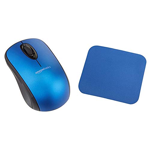 Amazon Basics – Kabellose Computer-Maus mit USB-Nano-Empfänger, Blau & LogiLink ID0097 - Mauspad 220 x 250 x 3 mm für alle Maustypen mit stark haftender Unterseite für optimalen Halt, Farbe: Blau von Amazon Basics
