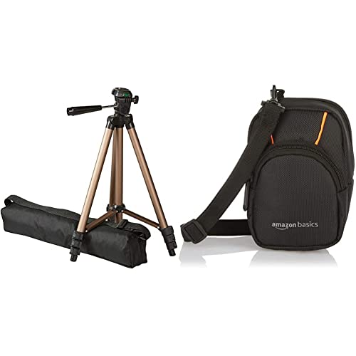 Amazon Basics - Leichtes Stativ mit Tasche mit Tasche, 127 cm & Amazon Basics Kameratasche für Kompaktkameras, groß, 3.9 x 2.4 x 5.7 Zoll von Amazon Basics