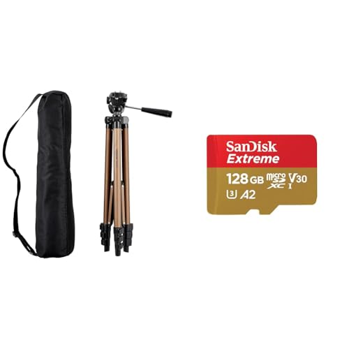 Amazon Basics - Leichtes Stativ mit Tasche & SanDisk Extreme microSDXC UHS-I Speicherkarte 128 GB + Adapter (Für Smartphones von Amazon Basics