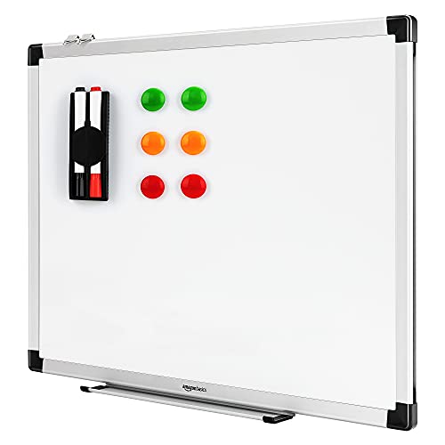 Amazon Basics Magnetisches Whiteboard mit Stiftablage und Aluminiumleisten, trocken abwischbar, 60 cm x 45 cm (B x H), Weiß von Amazon Basics