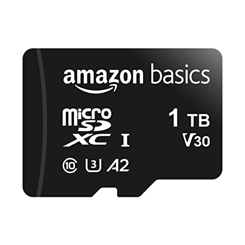 Amazon Basics MicroSDXC, 1 TB, mit SD Adapter, A2, U3, Lesegeschwindigkeit bis zu 100 MB/s, Schwarz von Amazon Basics
