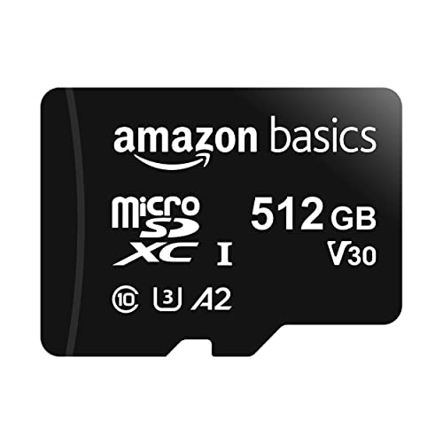 Amazon Basics MicroSDXC, 512 GB, mit SD Adapter, A2, U3, Lesegeschwindigkeit bis zu 100 MB/s, Schwarz von Amazon Basics