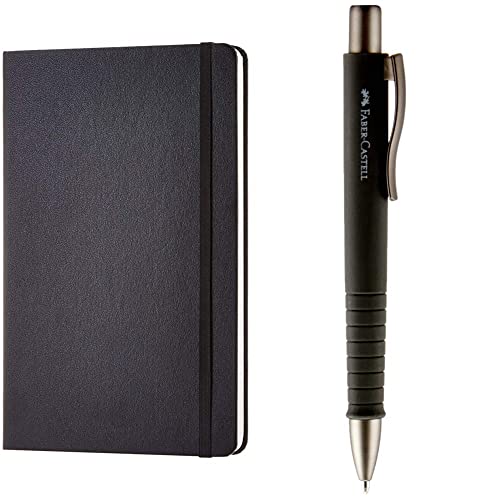 Amazon Basics Notizbuch, klassisches Design, A5, kariert & Faber-Castell 241190 Kugelschreiber, POLY BALL XB, schwarz (Schreibfarbe blau) von Amazon Basics