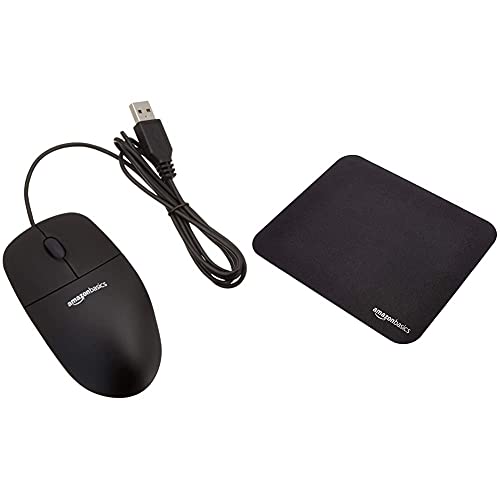 Amazon Basics - Optische Maus mit 3 Tasten und USB-Anschluss für Windows und Mac OS X, Schwarz & Gaming-Mauspad von Amazon Basics