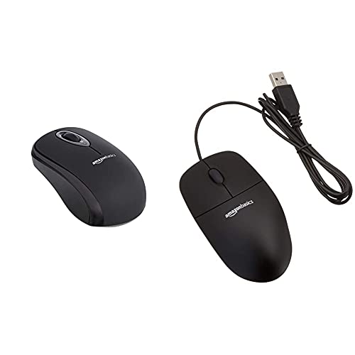 Amazon Basics - Optische Maus mit 3 Tasten und USB-Anschluss für Windows und Mac OS X, Schwarz & Kabellose Computer-Maus mit USB-Nano-Empfänger, Schwarz von Amazon Basics
