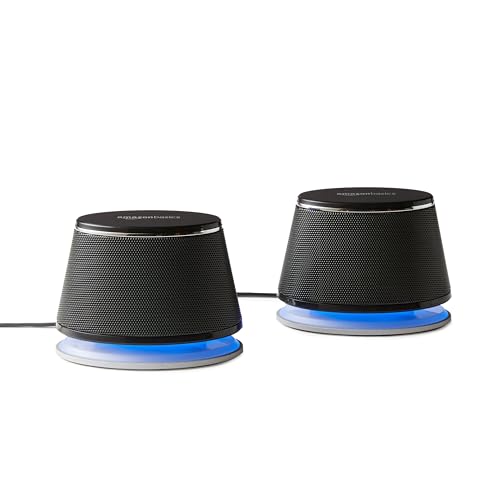 Amazon Basics - PC-Lautsprecher mit dynamischem Sound, USB-Betrieb, Schwarz, 2 Stück, 1 Paire von Amazon Basics