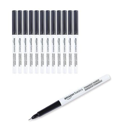 Amazon Basics Permanentmarker, ultra feine Spitze, schwarz, 12 Stück von Amazon Basics