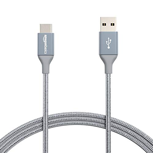 Amazon Basics Schnellladekabel, USB-C auf USB-A-2.0, mit Nylongeflecht umwickelt, 480 MBit/s, USB-IF-zertifiziert, für Apple iPhone 15, iPad, Samsung Galaxy, Tablets, Laptops, 1.8 m, dunkelgrau von Amazon Basics