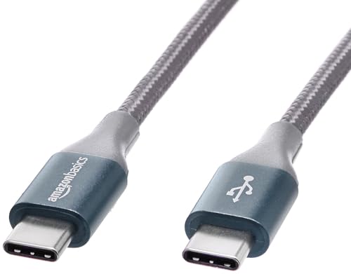 Amazon Basics Schnellladekabel, USB-C auf USB-C-2.0, mit Nylongeflecht umwickelt, 480 MBit/s, USB-IF-zertifiziert, für Apple iPhone 15, iPad, Samsung Galaxy, Tablets, Laptops, 3 m, dunkelgrau von Amazon Basics