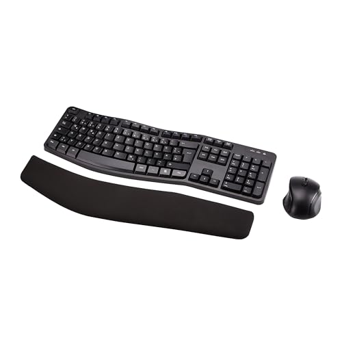Amazon Basics – Tastatur-Maus-Set, ergonomisch, kabellos, DE-Layout - schwarz von Amazon Basics