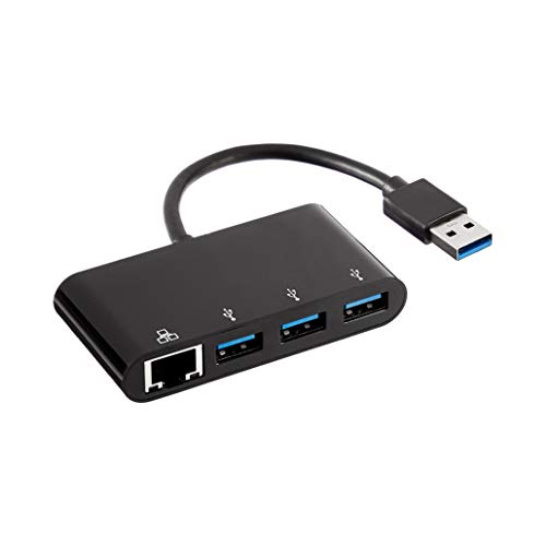 Amazon Basics – USB-3.0-Adapter mit 3 x Ports und 1 x RJ45-Gigabit-Ethernet-Port, 3 USB A + 1 RJ45, Schwarz von Amazon Basics