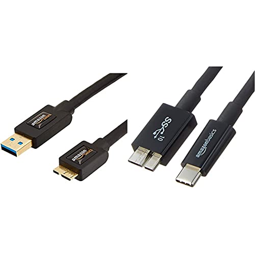 Amazon Basics USB-3.0-Kabel, Typ A auf Micro-B, mit vergoldeten Anschlüssen, 1,8 Meter & Verbindungskabel, USB Typ C auf Micro-USB Typ B, USB 3.1, 2. Generation, 0,9 m, Schwarz von Amazon Basics