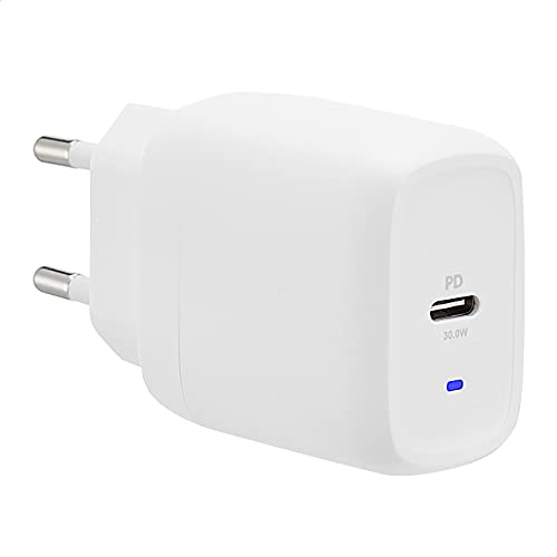 Amazon Basics USB-C-Wandladegerät mit 1 Port, 30 W, GaN, für Tablets und Handys,kompatible mit Samsung Galaxy S20/s20+/s20, mit Stromversorgung, Weiß, (nicht PPS), 4,6 x 2,77 x 4,4 cm von Amazon Basics