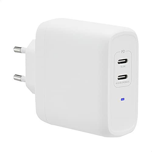 Amazon Basics - USB-C-Wandladegerät mit 2 Anschlüsse, 63W, GaN, für Laptops, Tablets und Handys mit Stromversorgung, Weiß (nicht PPS), 6,6 x 2,94 x 6,24 cm von Amazon Basics