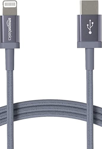 Amazon Basics - USB-C-auf-Lightning-Kabel, geflochtenes Nylon, MFi-zertifiziertes Ladekabel für iPhone 13/12/11/X/XS/XR/8, Dunkelgrau, 1.8 m, kompatible mit Smartphone von Amazon Basics