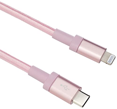 Amazon Basics - USB-C-auf-Lightning-Kabel, geflochtenes Nylon, MFi-zertifiziertes Ladekabel für iPhone 13/12/11/X/XS/XR/8, Rotgold, 1.8 m von Amazon Basics