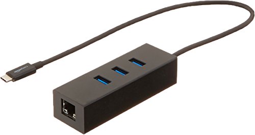 Amazon Basics - USB-Hub mit 3 Anschlüssen, USB 3.1 Typ C, mit Ethernet-Adapter - Schwarz von Amazon Basics