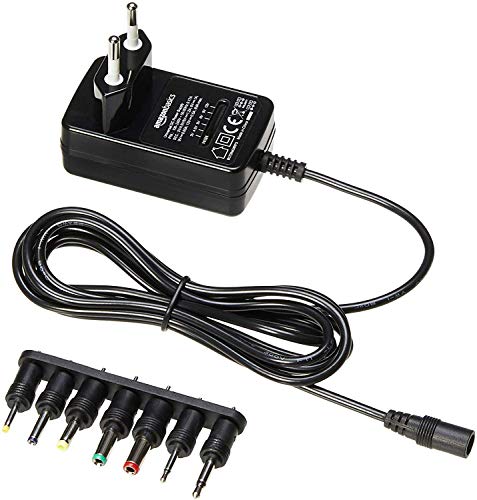 Amazon Basics Universal-Steckernetzteil mit 7 abnehmbaren Steckern, 3-12 V (Gleichspannung), umkehrbare Polarität, schwarz von Amazon Basics