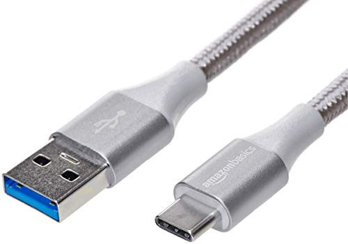 Amazon Basics Verbindungskabel, USB-C auf USB-A, 3.1-Standard der 1. Generation, doppelt geflochtenes Nylon, 1,8 m, Silberfarben von Amazon Basics