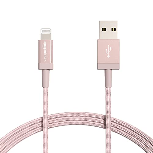 Amazon Basics Verbindungskabel Lightning auf USB-A, Nylon-umflochten, MFi-zertifiziertes Ladekabel für iPhone, Rotgold, 1.8 m, 2 Stück von Amazon Basics