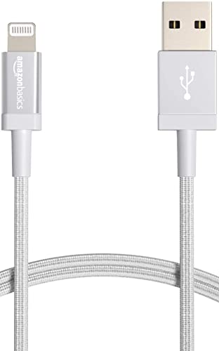 Amazon Basics – Verbindungskabel Lightning auf USB-A, Nylon-umflochten, MFi-zertifiziertes Ladekabel für iPhone, Silber, 1.8 m von Amazon Basics