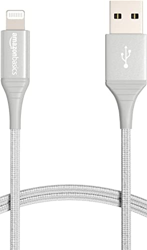 AmazonBasics Double Braided Nylon Lightning to USB Cable - Advanced Collection, MFi Certified iPhone Charger, Silver, 3-Foot von Amazon Basics
