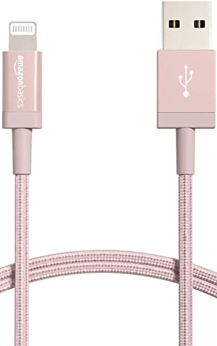 Amazon Basics Verbindungskabel USB-A auf Lightning, Nylon-umflochten, MFi-zertifiziertes Ladekabel für iPhone, Rotgold, 1.8 m von Amazon Basics
