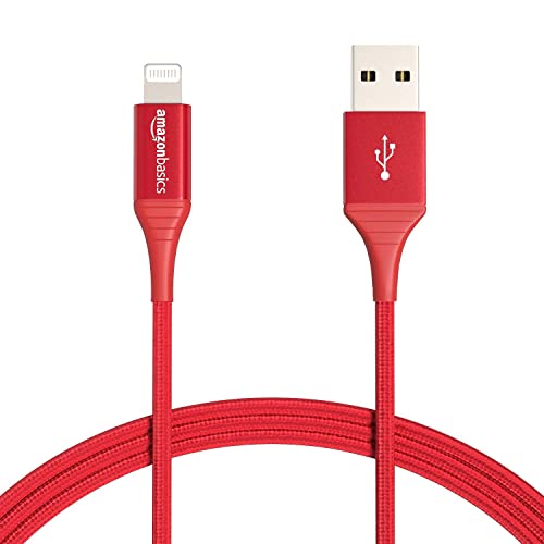 Amazon Basics Verbindungskabel USB-A auf Lightning, Nylon-umflochten, MFi-zertifiziertes Ladekabel für iPhone, rot, 0.9 m von Amazon Basics