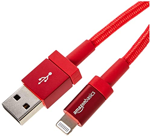 Amazon Basics – Verbindungskabel USB-A auf Lightning, Nylon-umflochten, MFi-zertifiziertes Ladekabel für iPhone, rot, 1.8 m von Amazon Basics
