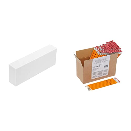 Amazon Basics – Weißer Radiergummi, Blockform, 10 Stück & - Holzgefasste Bleistifte, HB, vorgespitzt, 150er-Pack von Amazon Basics