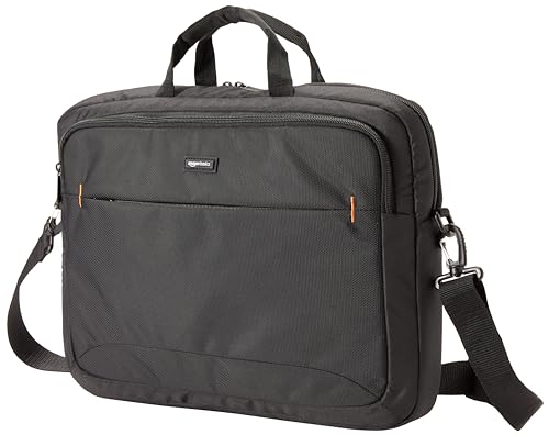 Amazon Basics kompakte Laptoptasche, Umhängetasche/Tragetasche mit Taschen zur Aufbewahrung von Zubehör, für Laptops bis zu (17,3 zoll - 44 cm), Schwarz, 1 Stück von Amazon Basics