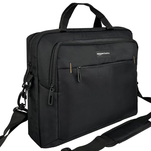 Amazon Basics- kompakte Laptoptasche, Umhängetasche/Tragetasche mit Taschen zur Aufbewahrung von Zubehör, für Laptops bis zu 15,6 Zoll (39,6 cm), Schwarz, 1 Stück von Amazon Basics