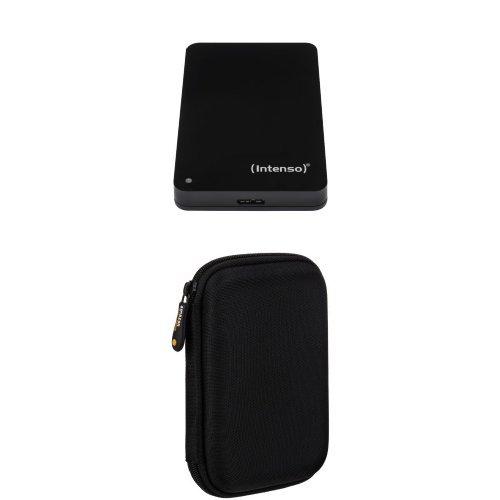 Intenso Memory Case 500 GB Externe Festplatte (6,35 cm (2,5 Zoll) 5400 U/min, 8 MB Cache, USB 3.0) schwarz & Amazon Basics Schutzhülle für externe Festplatten von Amazon Basics