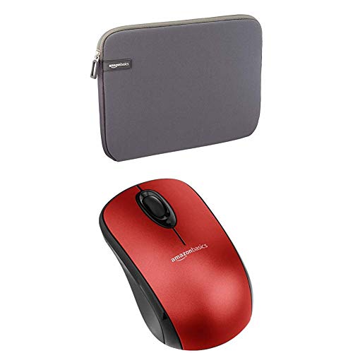 Set Amazon Basics 11.6-INCH LAPTOP SLEEVE - GREY + Amazon Basics WIRELESS MOUSE WITH NANO RECEIVER - RED von Amazon Basics