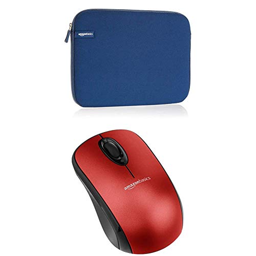 Set Amazon Basics 11.6-INCH LAPTOP SLEEVE -NAVY + Amazon Basics WIRELESS MOUSE WITH NANO RECEIVER - RED von Amazon Basics