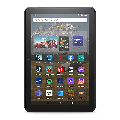 Fire HD 8-Tablet, 8-Zoll-HD-Display, 32 GB, 30 % schnellerer Prozessor, für Unterhaltung unterwegs (2022), schwarz, mit Werbung von Amazon