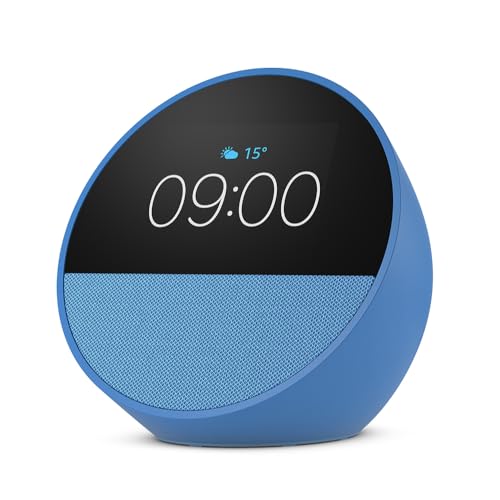 Zertifiziert und generalüberholt Amazon Echo Spot (2024), smarter Wecker mit sattem Klang und Alexa, Blau von Amazon
