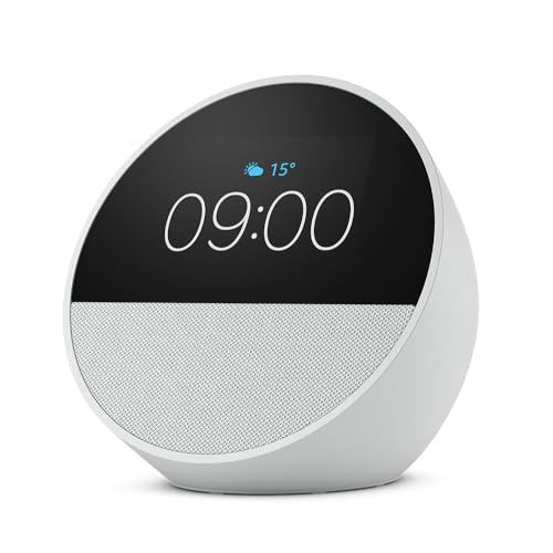 Zertifiziert und generalüberholt Amazon Echo Spot (2024), smarter Wecker mit sattem Klang und Alexa, Weiß von Amazon