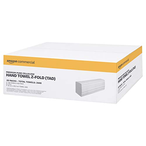 AmazonCommercial 2-lagig Papierhandtücher, Z-Falz, hochwertig, reine Zellulose(TAD), 2600Stück, 20 Packungen mit 130 Blatt, Weiß von AmazonCommercial