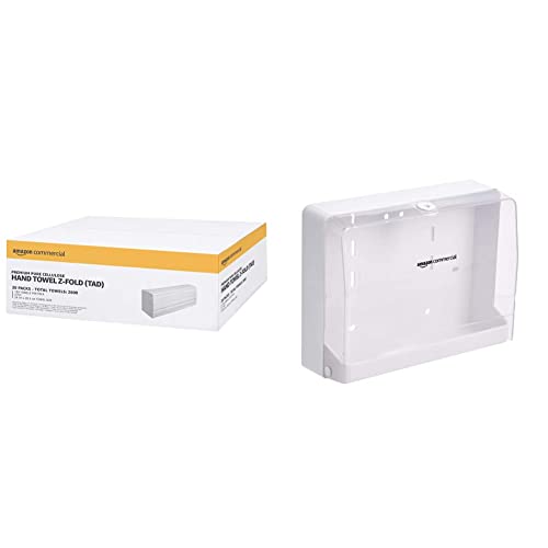 AmazonCommercial – Papierhandtücher, Z-Falz, hochwertig, reine Zellulose(TAD), 2-lagig, Packung mit 20 Stück, 2.600 Blatt & Papiertuchspender, C- /Z-Falz kompatibel von AmazonCommercial