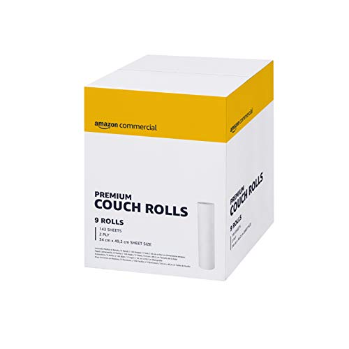 AmazonCommercial Rechteckig Liegenabdeckung, 2-lagig Reine Zellulose, 9 Rollen (1 Packung), 50 Meter / 143 Blätter per Rolle, Blattgröße: 34 x 49,2 cm, Weiß von AmazonCommercial