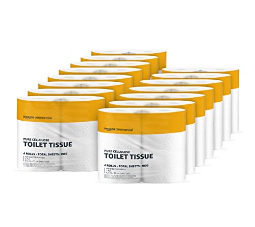 AmazonCommercial Toilettenpapier, 2-lagig, reine Zellulose, Ohne Duft, 60Stück, 15 Packungen mit 4, Blattgröße: 9,5 x 11 cm von AmazonCommercial