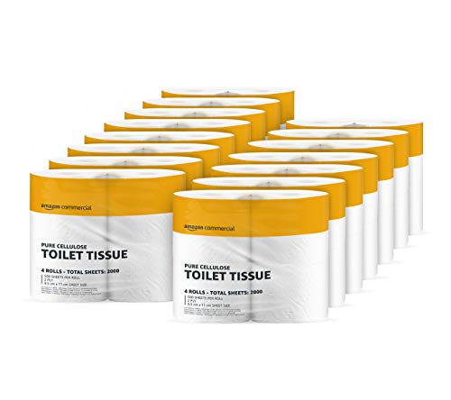 AmazonCommercial Toilettenpapier, 2-lagig Reines Zellulose, 64 Maxi Rollen (4 Rollen, 8-er Pack), 500 Blätter per Rolle, Blattgröße: 9,5 cm x 11 cm von AmazonCommercial