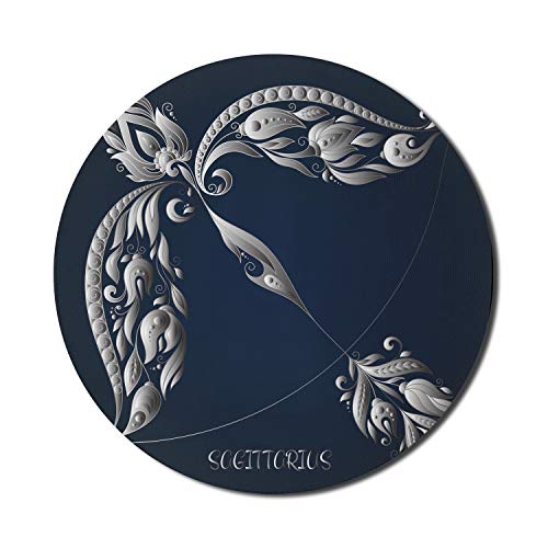 Ambesonne Zodiac Schütze-Mauspad für Computer, handgezeichnetes Pfeilmotiv, Blätter, Blumen, Astrologiezeichen, rund, rutschfest, dickes Gummi, modernes Gaming-Mauspad, 20,3 cm rund, dunkelblau und Ambesonne Zodiac Schütze-Mauspad für Computer, handgezeichnetes Pfeilmotiv, Blätter, Blumen, Astrologiezeichen, rund, rutschfest, dickes Gummi, modernes Gaming-Mauspad, 20,3 cm rund, dunkelblau und von Ambesonne