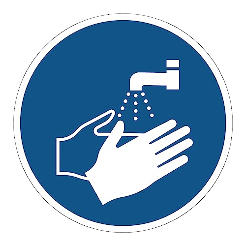 Verpflichtungsaufkleber NF ISO7010 – Wasserfester und UV-beständiger Laminierter Runder Beschilderungsaufkleber – Obligatorisches Händewaschen - Durchmesser 40 cm von Ambiance Sticker